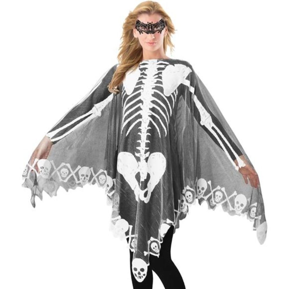 Halloween Skeleton Poncho Costume for Women, Skeleton Cape Shawl NWT